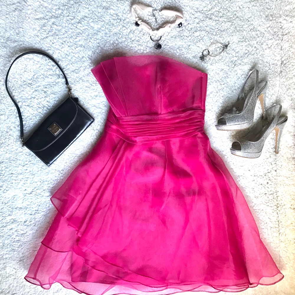 Hot pink strapless formal dress or Prom Dress